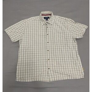 Levi Strauss Signature Mens XL Short Sleeve Plaid Button Up Shirt White Brown